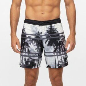 Cole Men's Black Grey Beach Scene Palm Trees Ocean Board Swim Shorts Trunks Sz L
